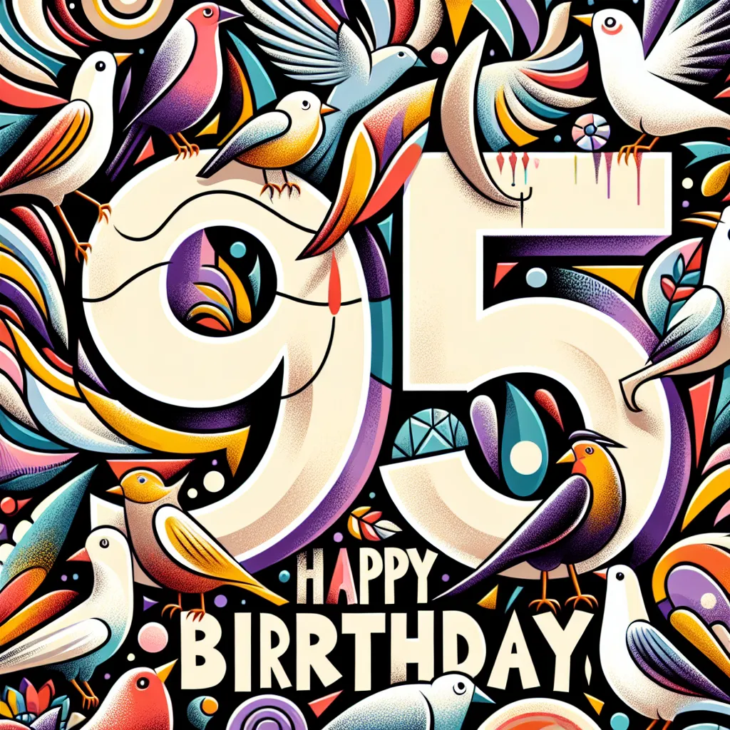 Happy 95th Birthday Jerry with Birds Abstract Art Style
