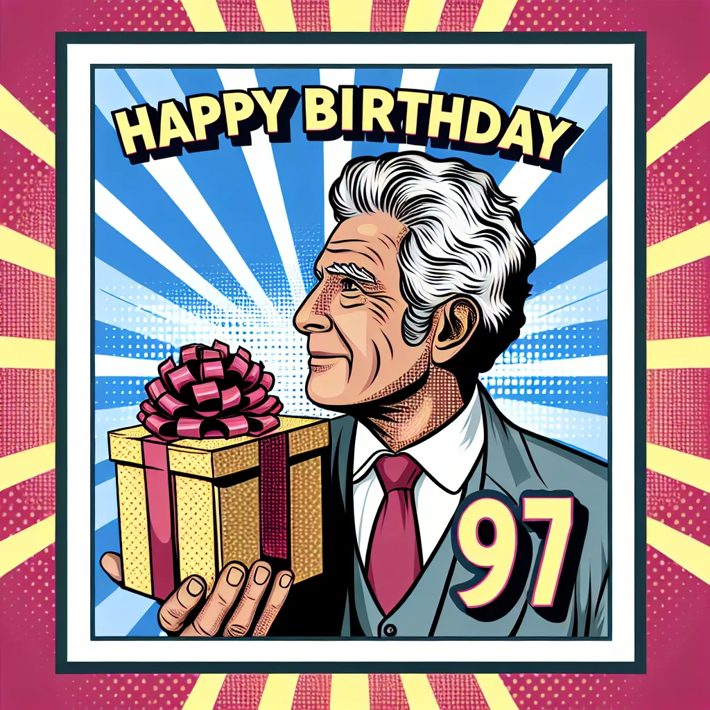Happy 97th Birthday Jerry with Gift Pop Art Style