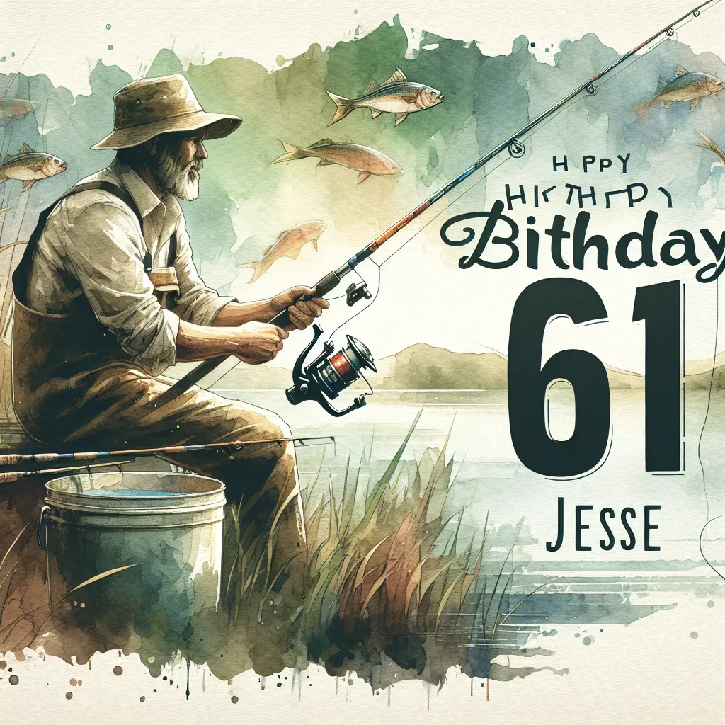 Happy 61st Birthday Jesse with Fisherman Watercolor Style