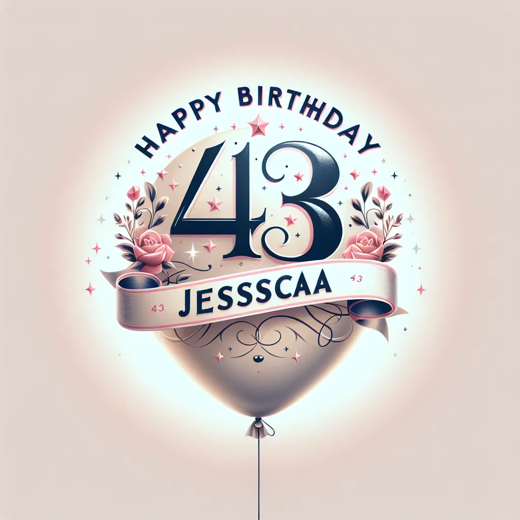 Happy 43rd Birthday Jessica with Balloon Elegant Classic Style