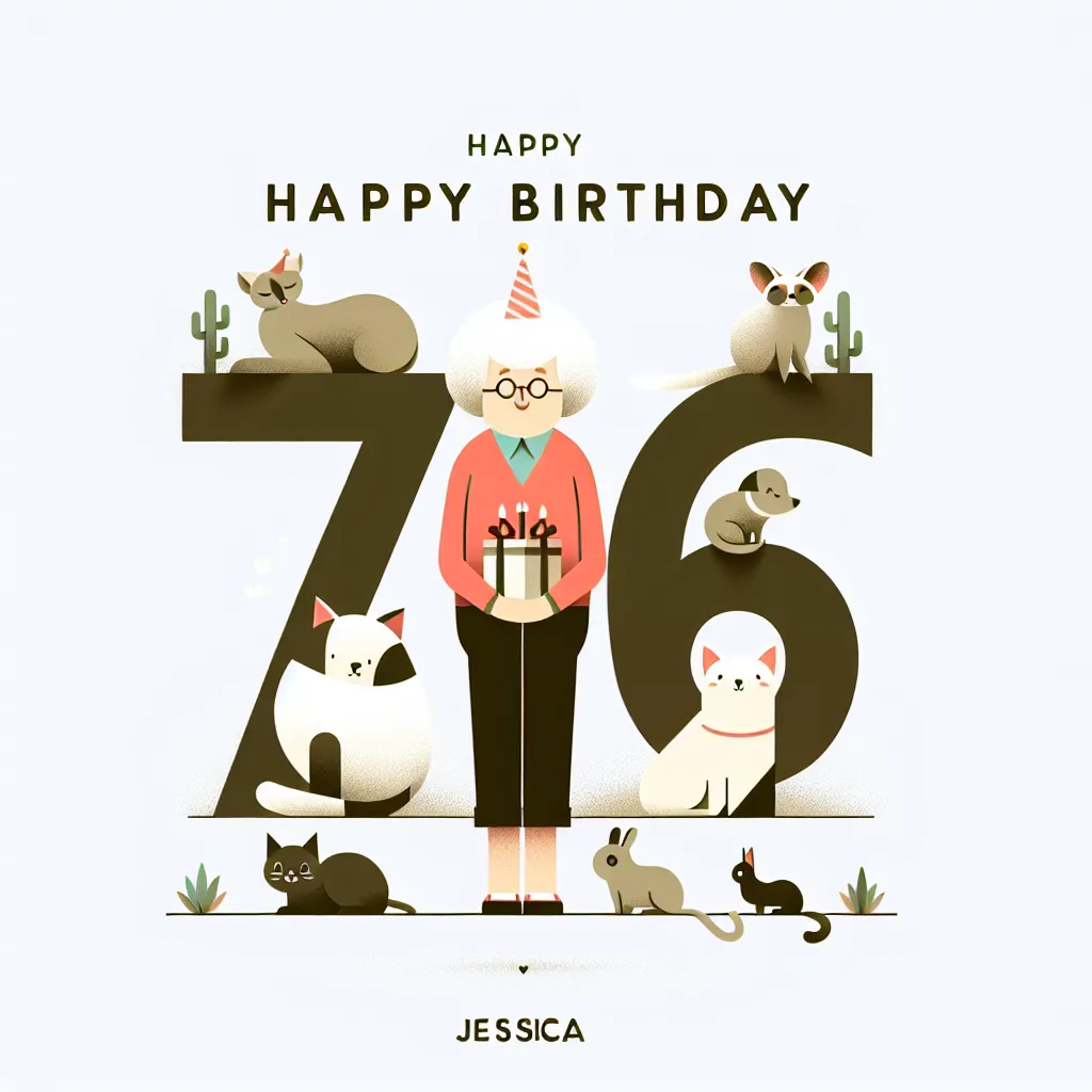 Happy 76th Birthday Jessica with Cute Animals Modern Minimalist Style