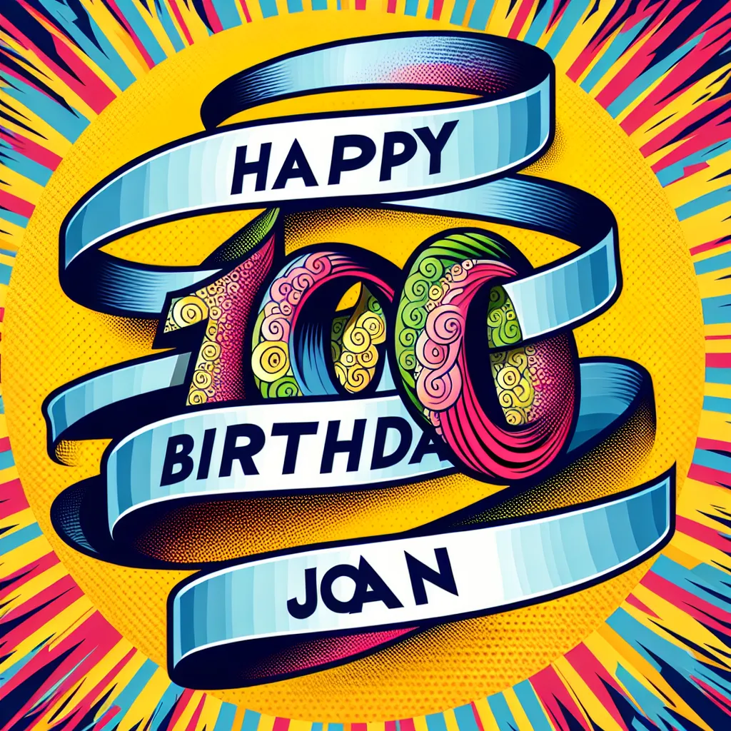 Happy 100th Birthday Joan with Ribbon Pop Art Style