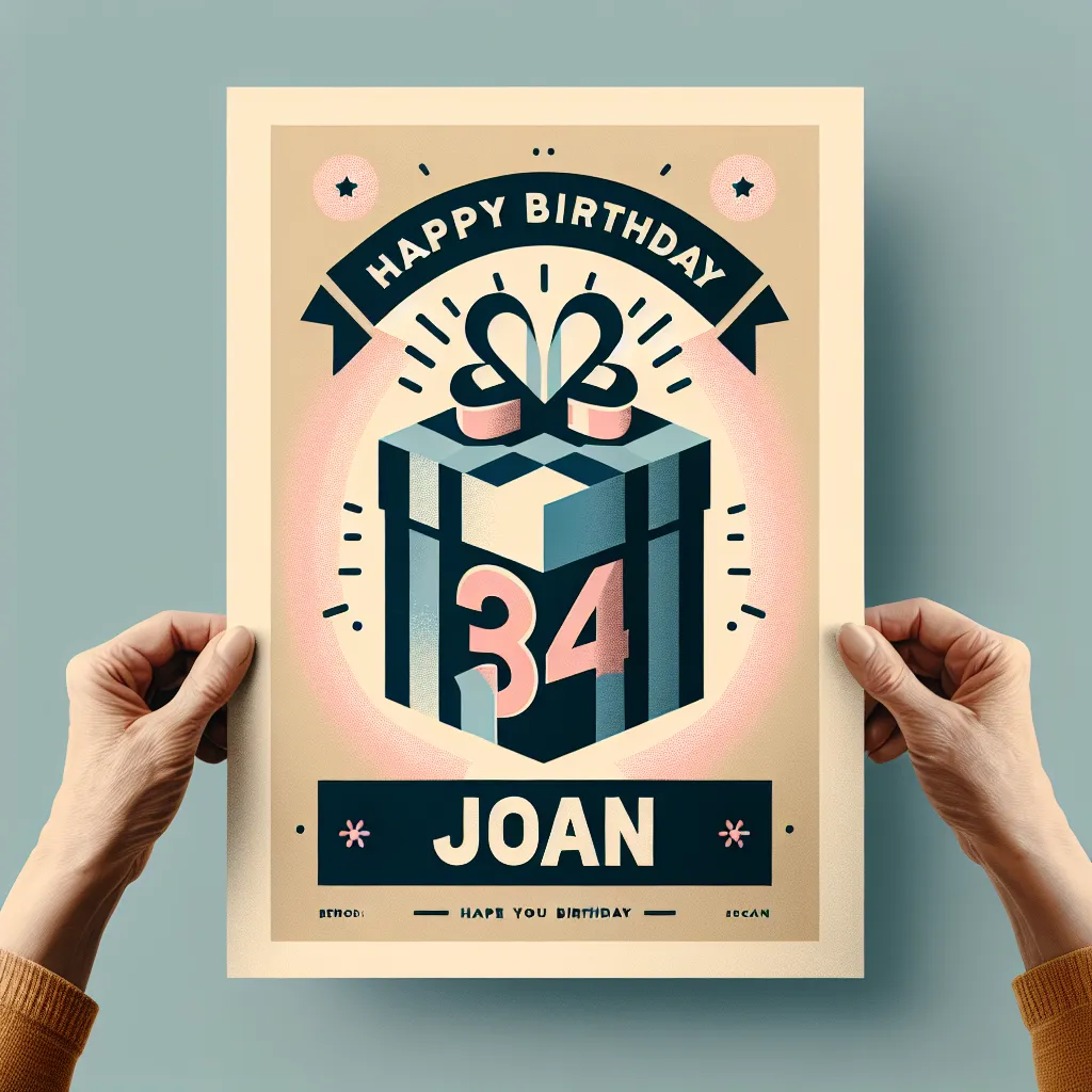 Happy 34th Birthday Joan with Gift Modern Minimalist Style