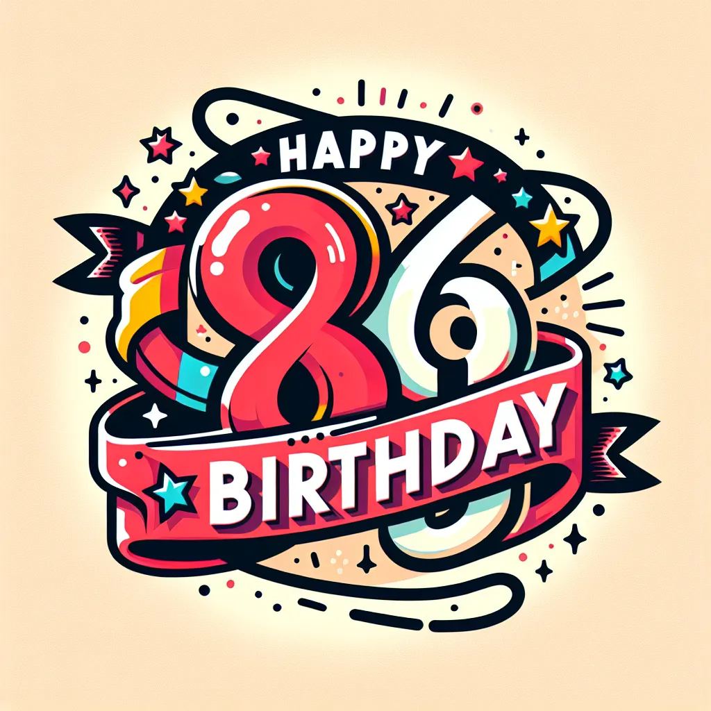 Happy 86th Birthday Joe with Ribbon Illustration Cartoon Style