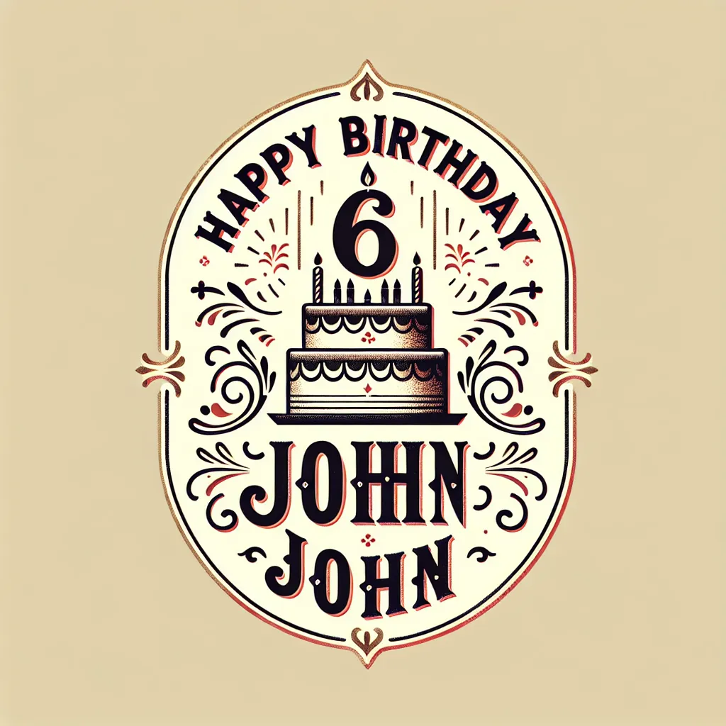 Happy 6th Birthday John with Cake Elegant Classic Style