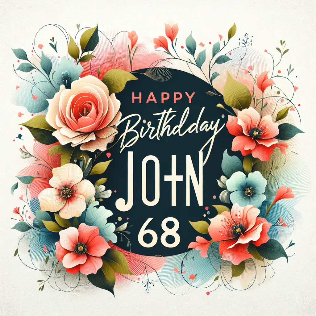 Happy 68th Birthday John with Flowers Abstract Art Style