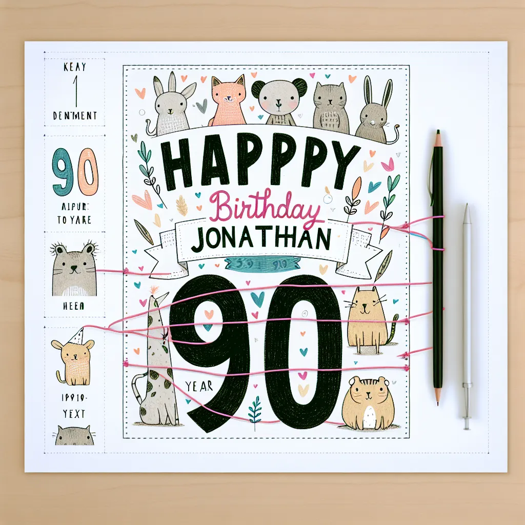 Happy 90th Birthday Jonathan with Cute Animals Handcrafted DIY Style