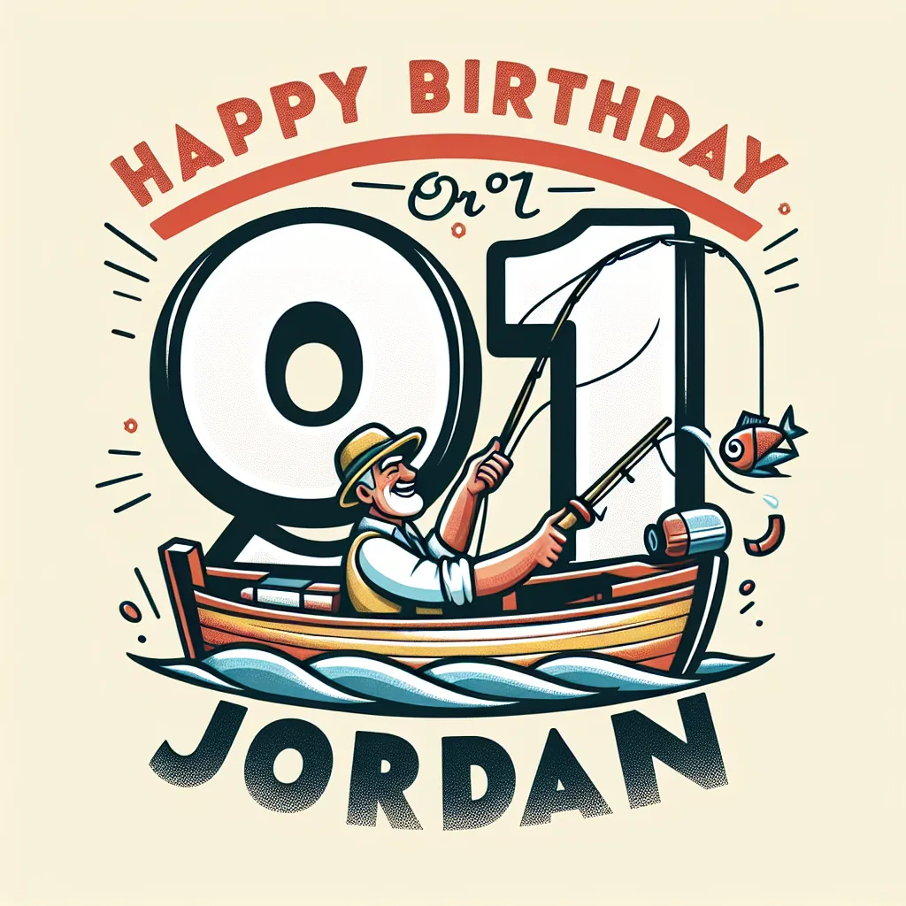 Happy 91st Birthday Jordan with Fisherman Illustration Cartoon Style
