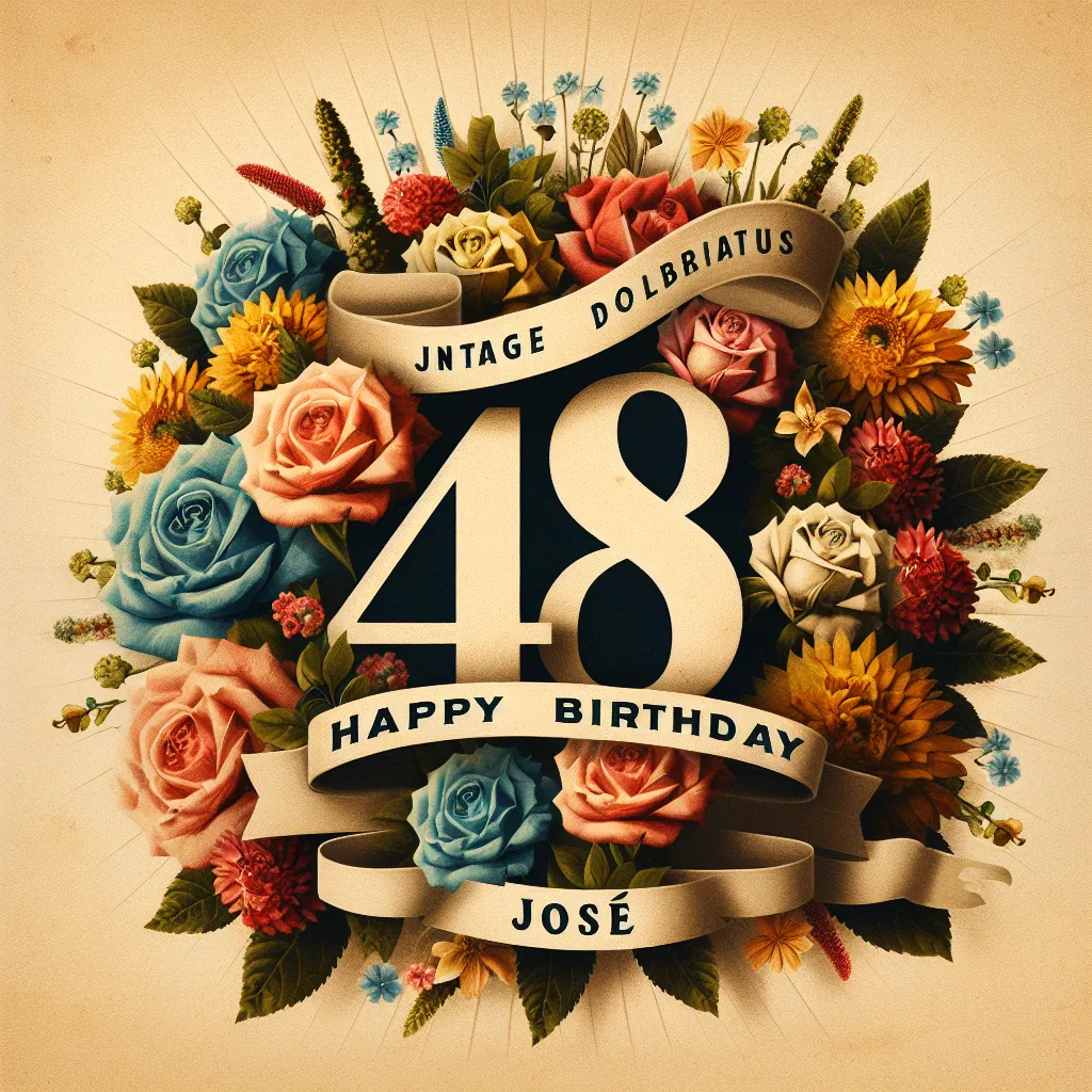 Happy 48th Birthday Jose with Flowers Vintage Nostalgic Style
