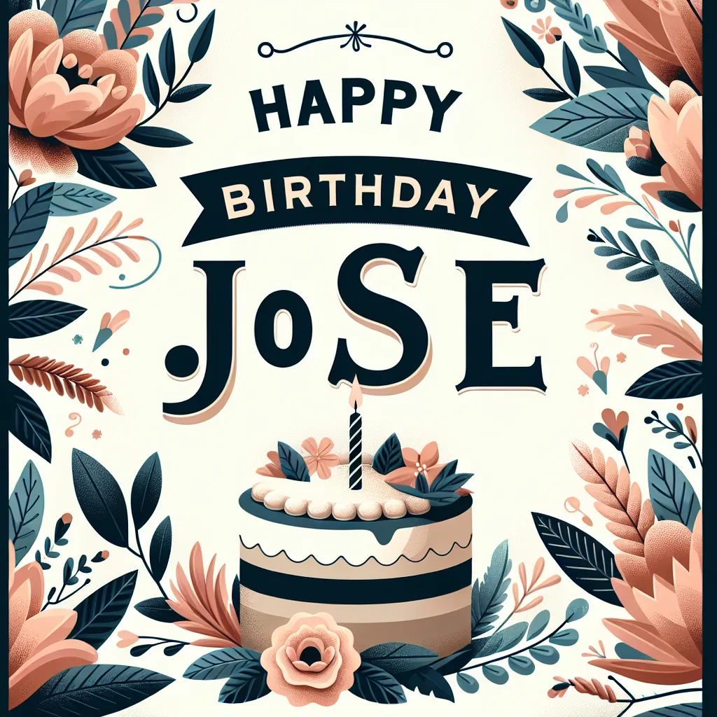 Happy 55th Birthday Jose with Cake Nature Floral Style
