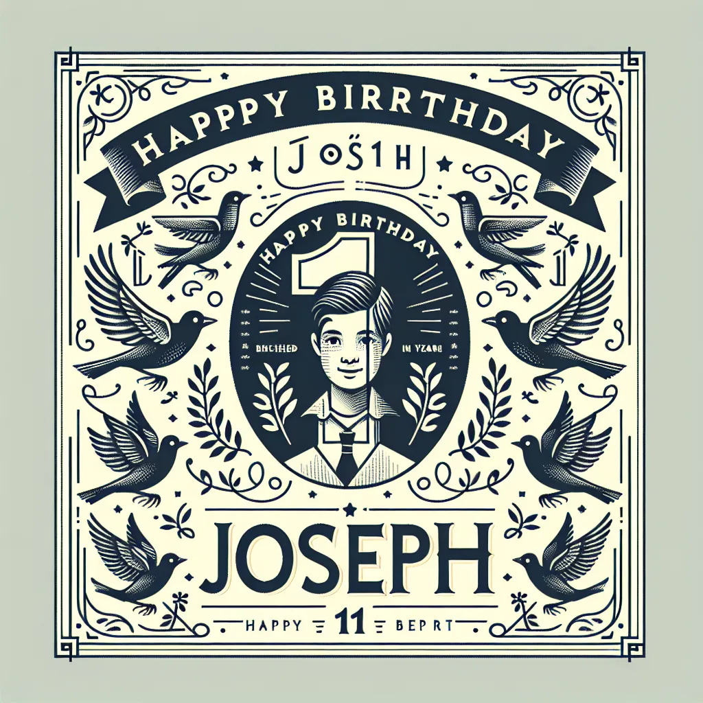 Happy 11th Birthday Joseph with Birds Elegant Classic Style