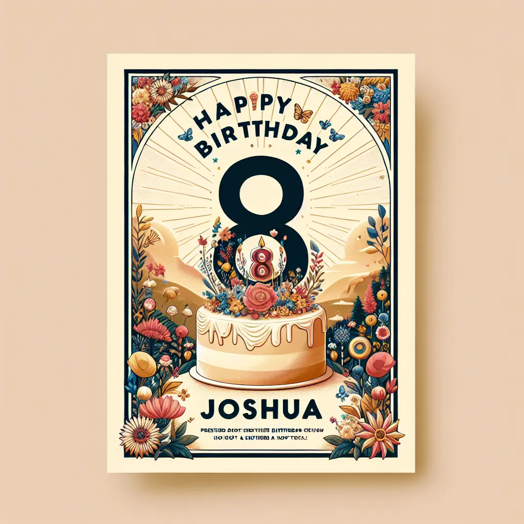 Happy 8th Birthday Joshua with Cake Nature Floral Style