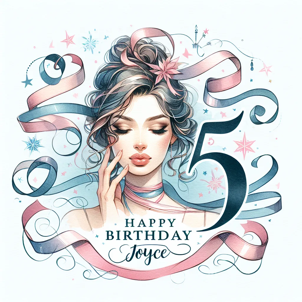 Happy 5th Birthday Joyce with Ribbon Watercolor Style