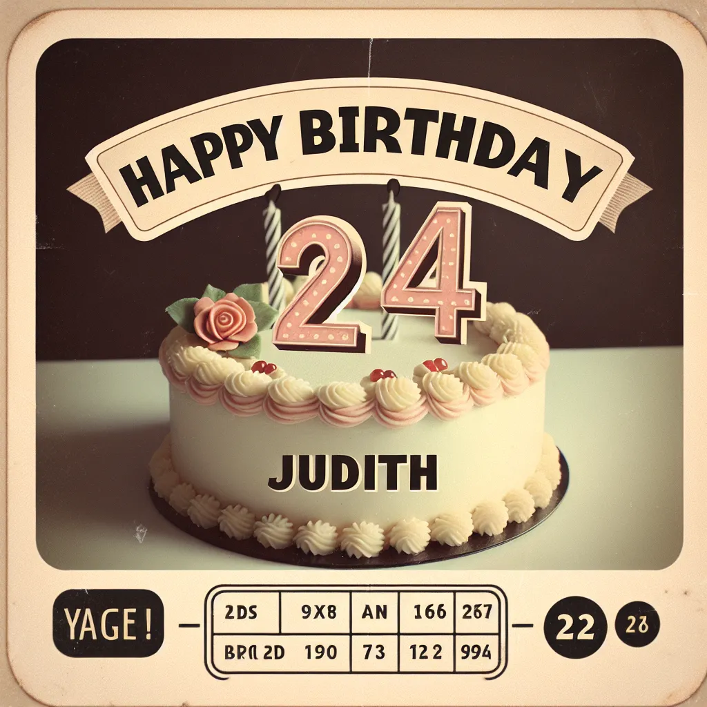 Happy 24th Birthday Judith with Cake Vintage Nostalgic Style