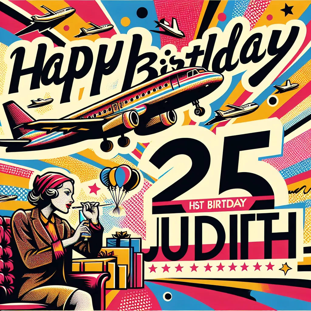 Happy 25th Birthday Judith with Airplanes Pop Art Style