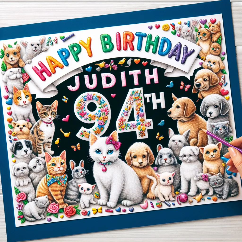 Happy 94th Birthday Judith with Cute Animals Handcrafted DIY Style