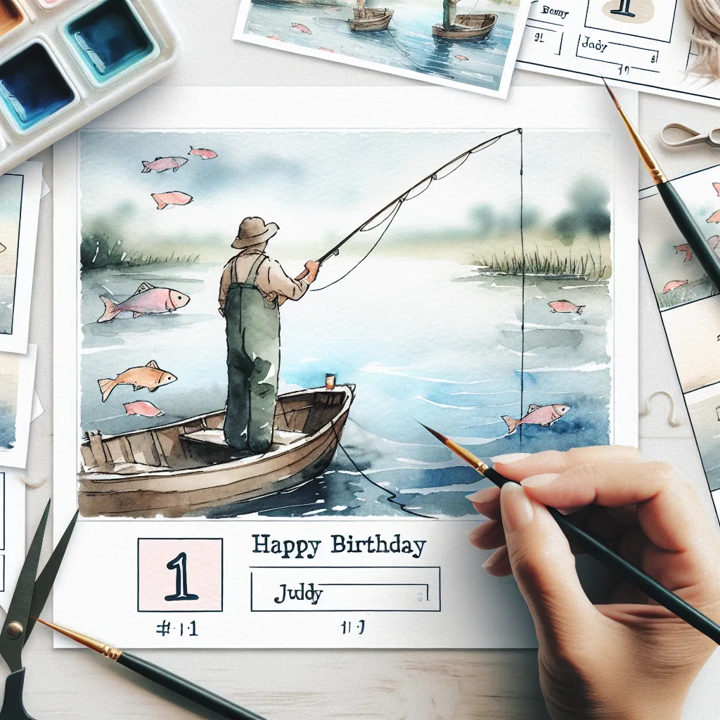 Happy 1st Birthday Judy with Fisherman Watercolor Style