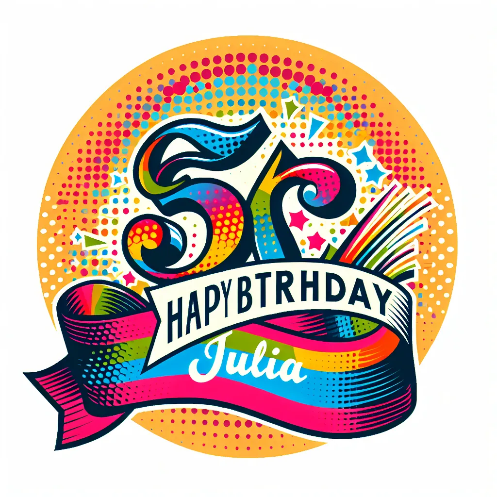 Happy 55th Birthday Julia with Ribbon Pop Art Style