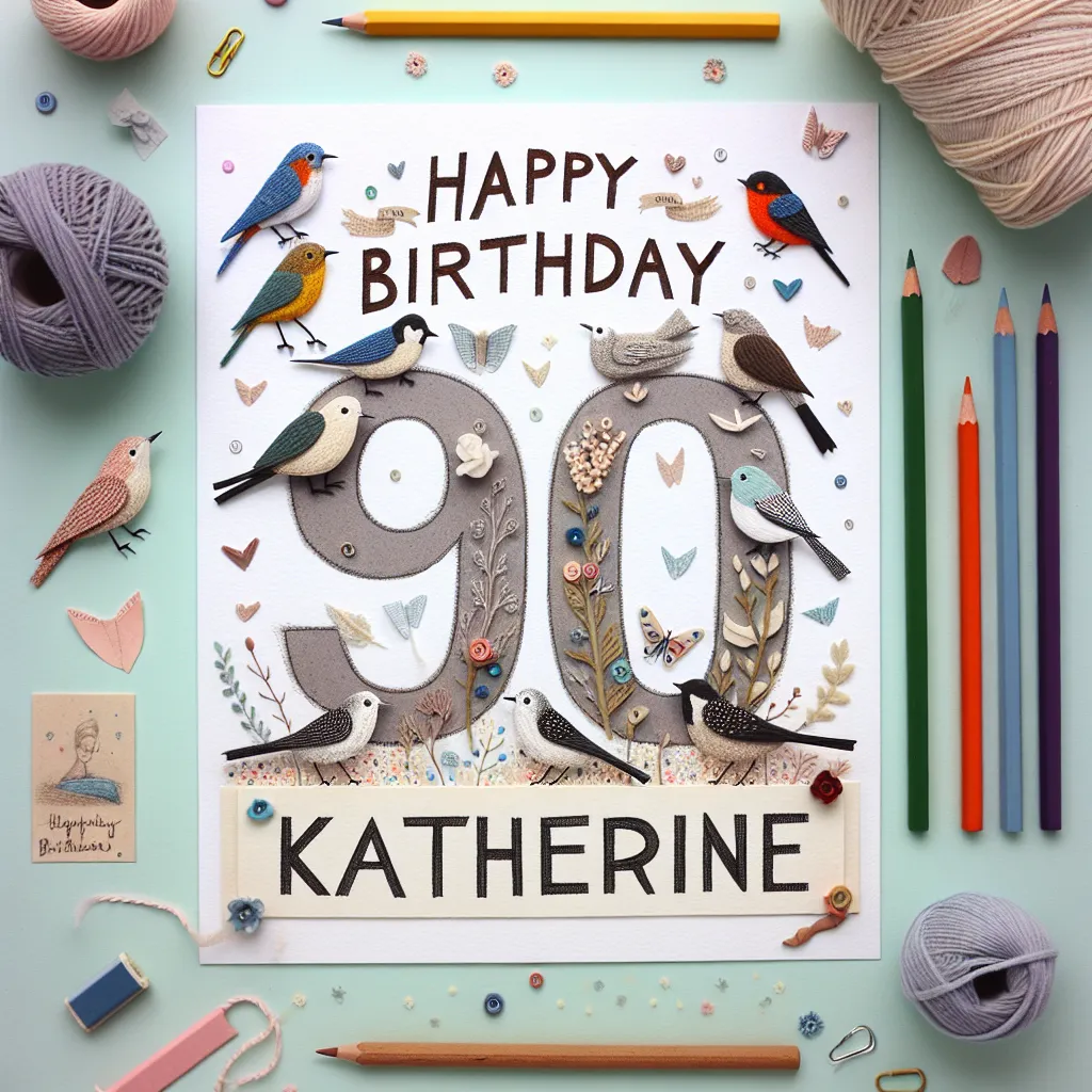 Happy 90th Birthday Katherine with Birds Handcrafted DIY Style