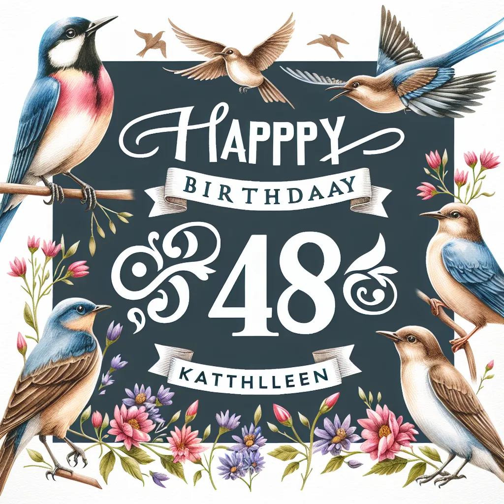 Happy 48th Birthday Kathleen with Birds Watercolor Style