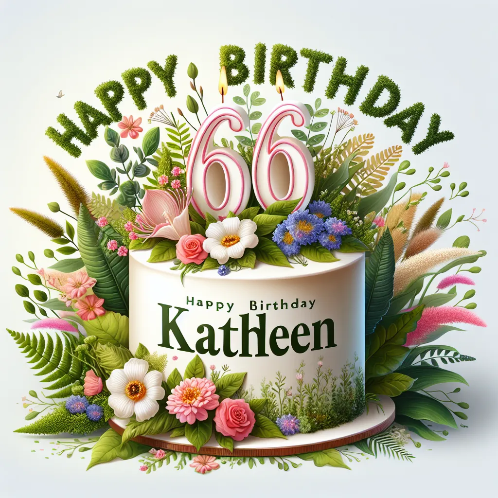 Happy 66th Birthday Kathleen with Cake Nature Floral Style