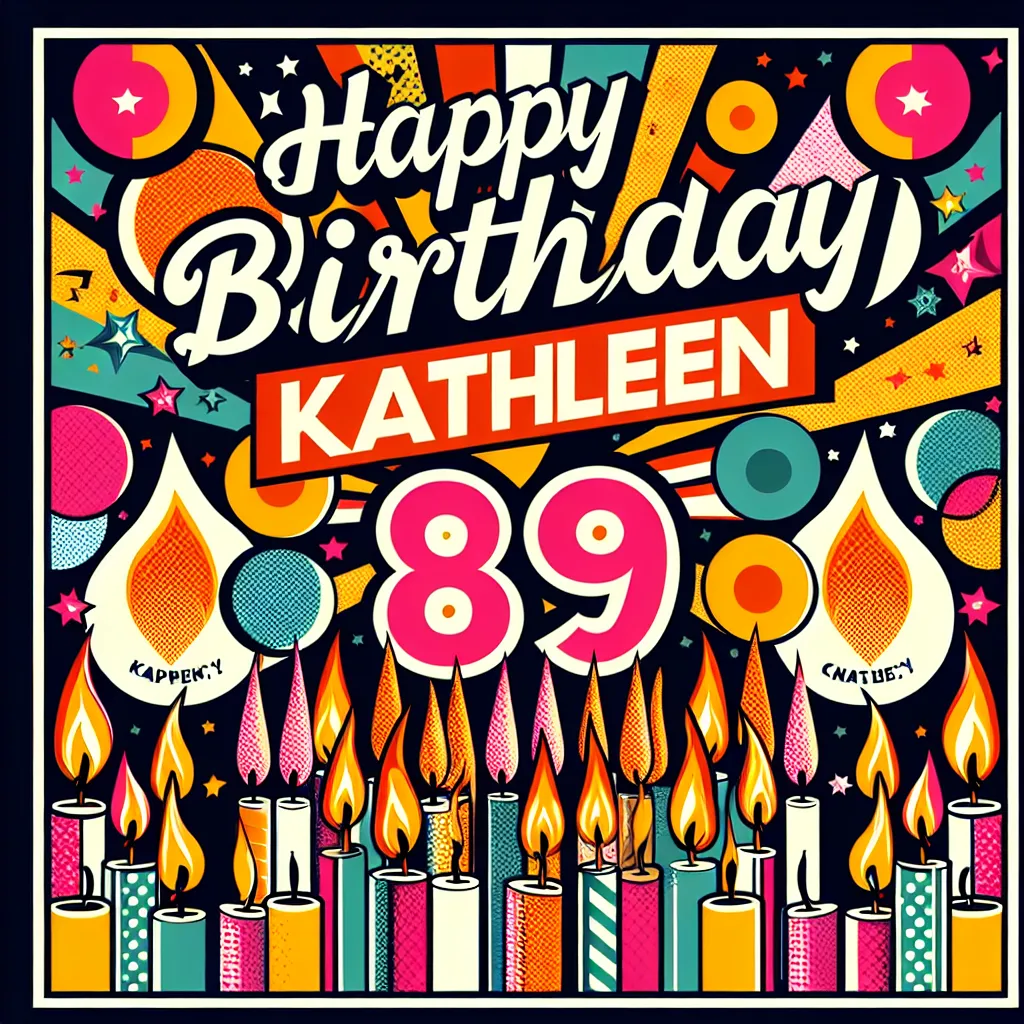 Happy 89th Birthday Kathleen with Candle Pop Art Style