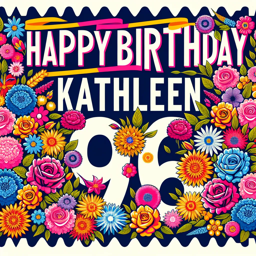 Happy 96th Birthday Kathleen with Flowers Pop Art Style