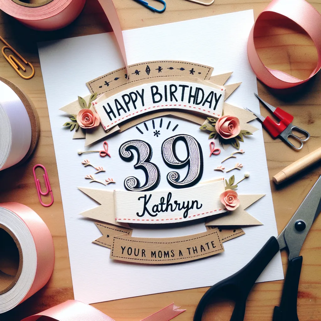 Happy 39th Birthday Kathryn with Ribbon Handcrafted DIY Style