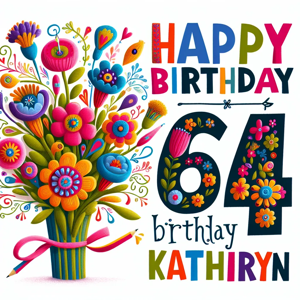 Happy 64th Birthday Kathryn with Flowers Humorous Funny Style
