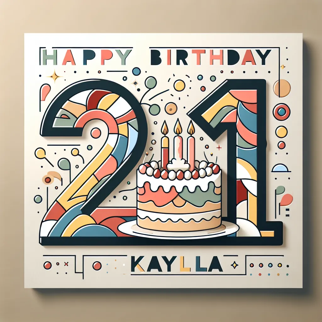 Happy 21st Birthday Kayla with Cake Abstract Art Style