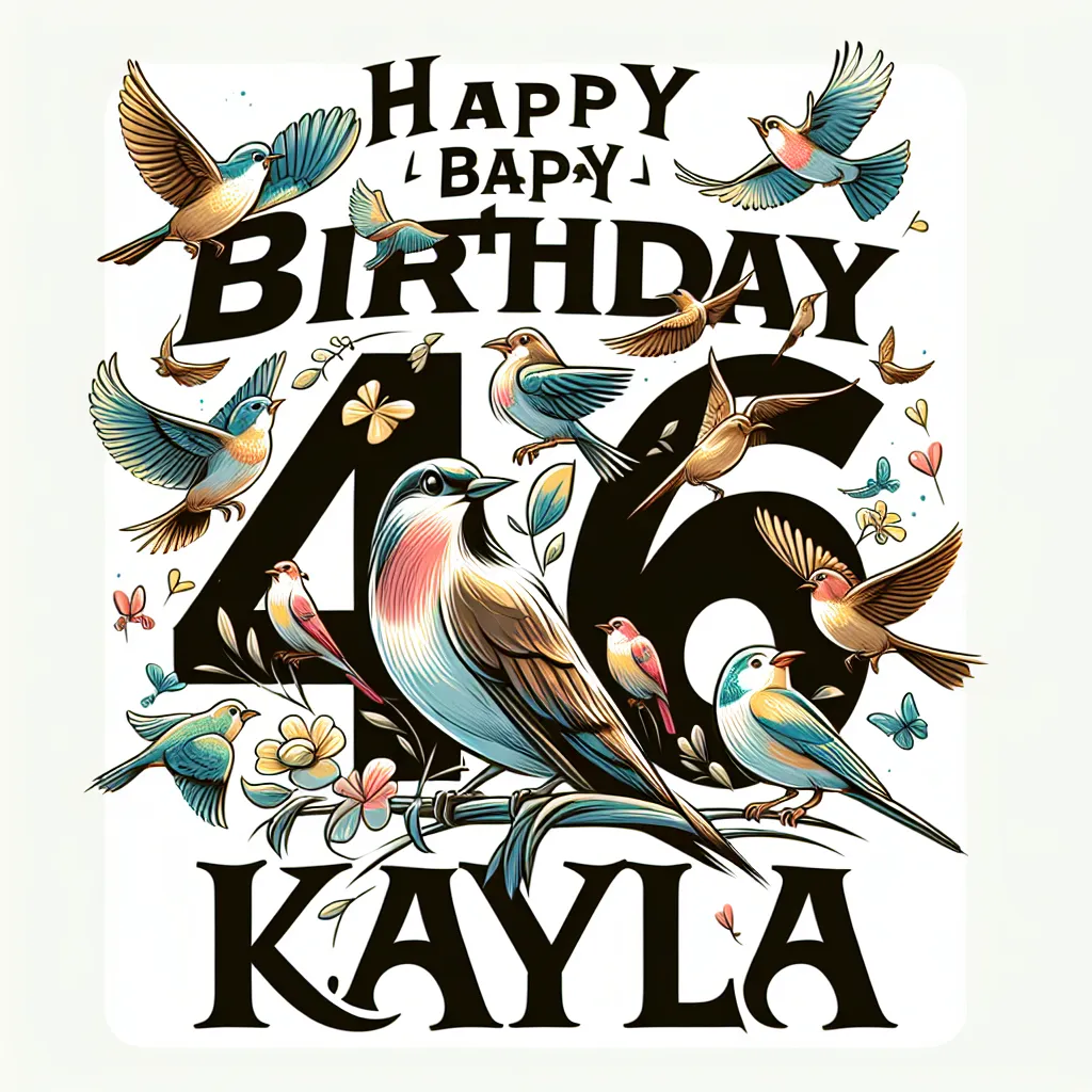 Happy 46th Birthday Kayla with Birds Illustration Cartoon Style