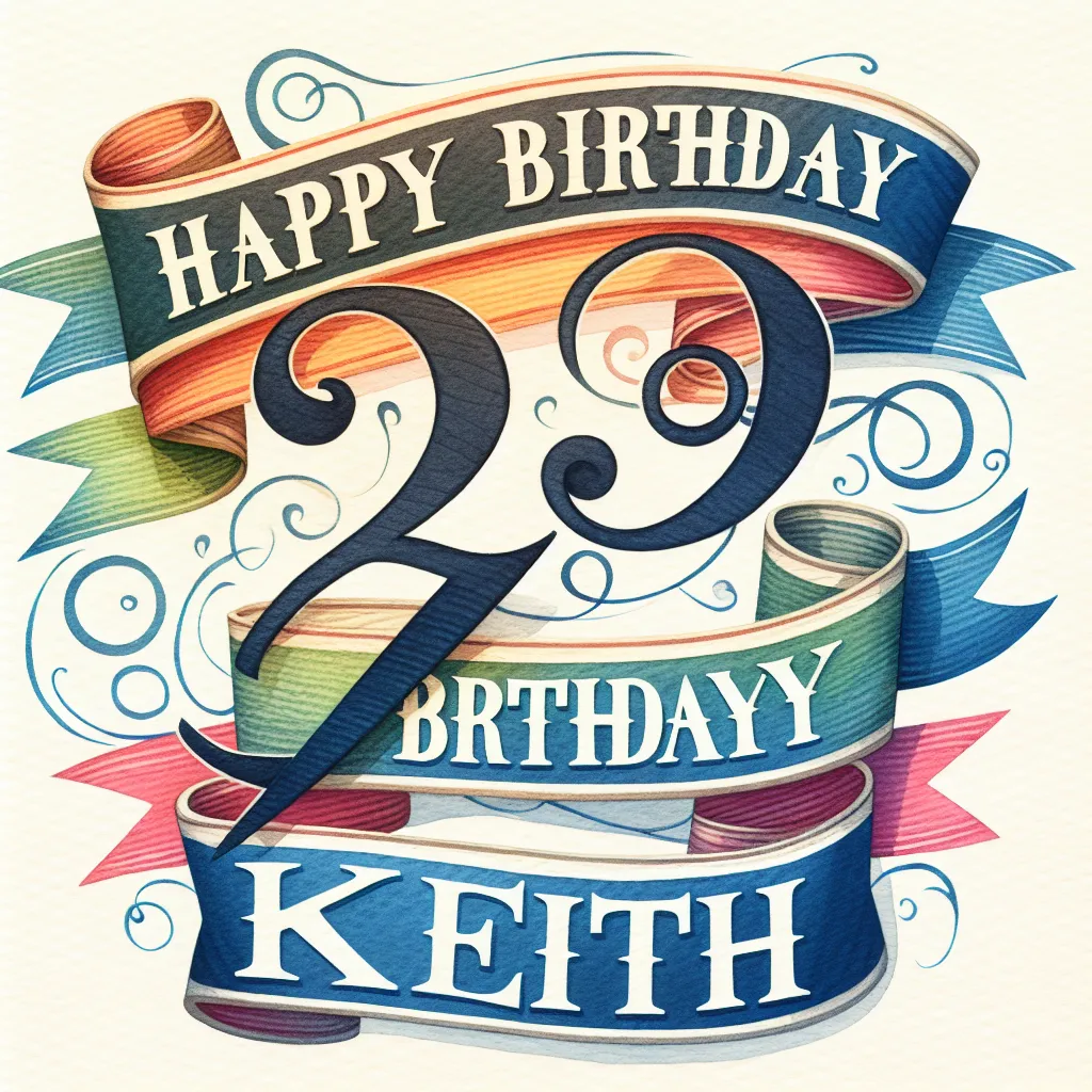 Happy 29th Birthday Keith with Ribbon Watercolor Style