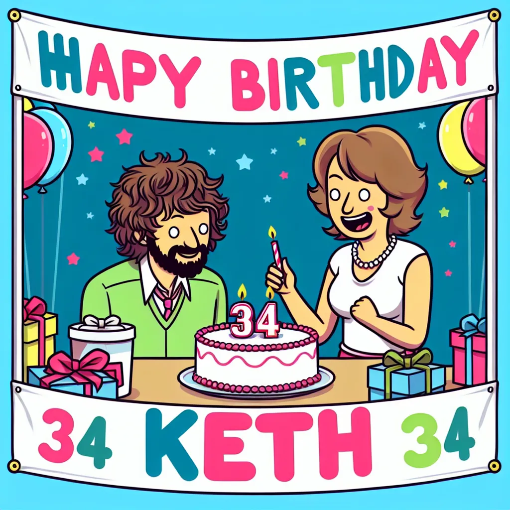 Happy 34th Birthday Keith with Gift Humorous Funny Style