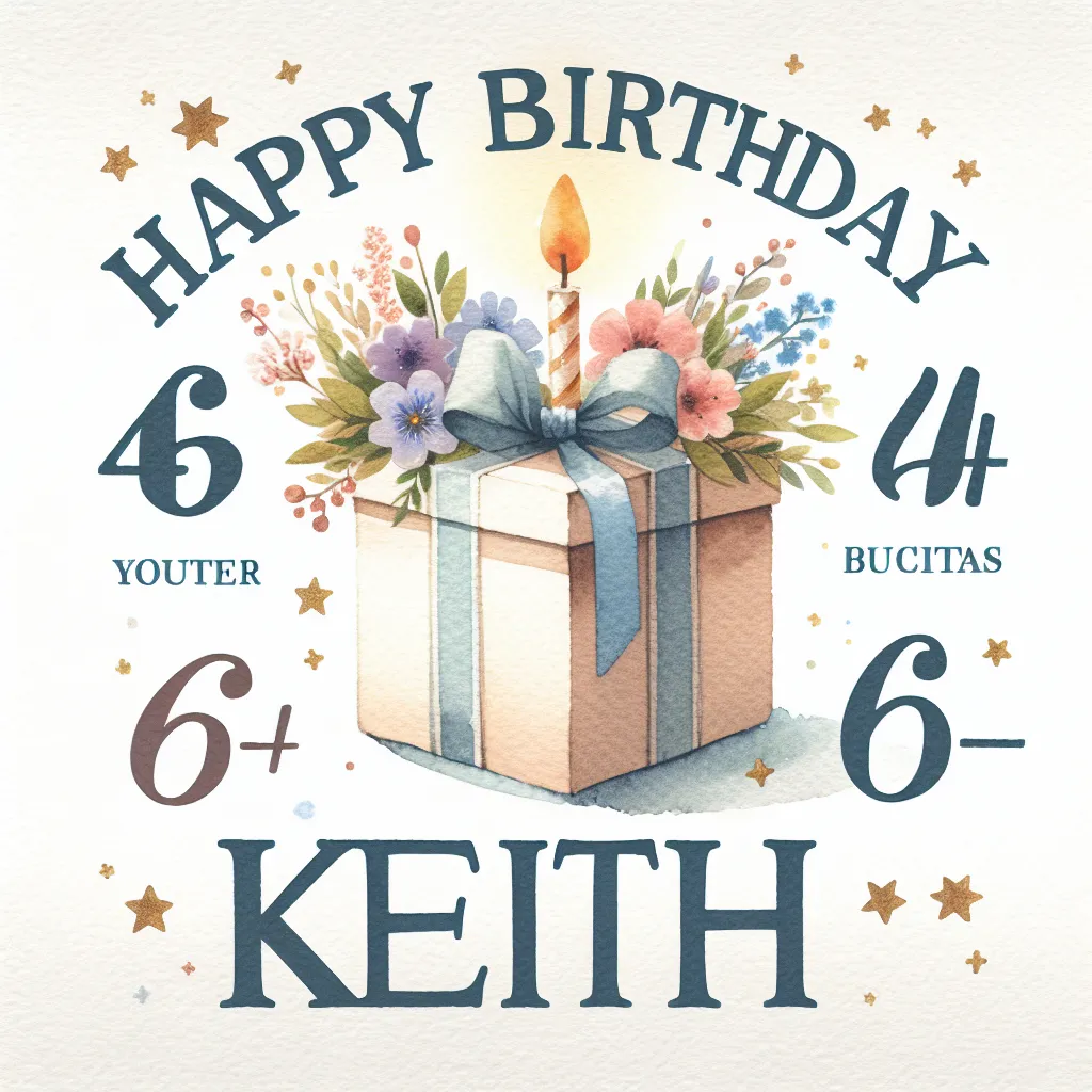 Happy 64th Birthday Keith with Gift Watercolor Style