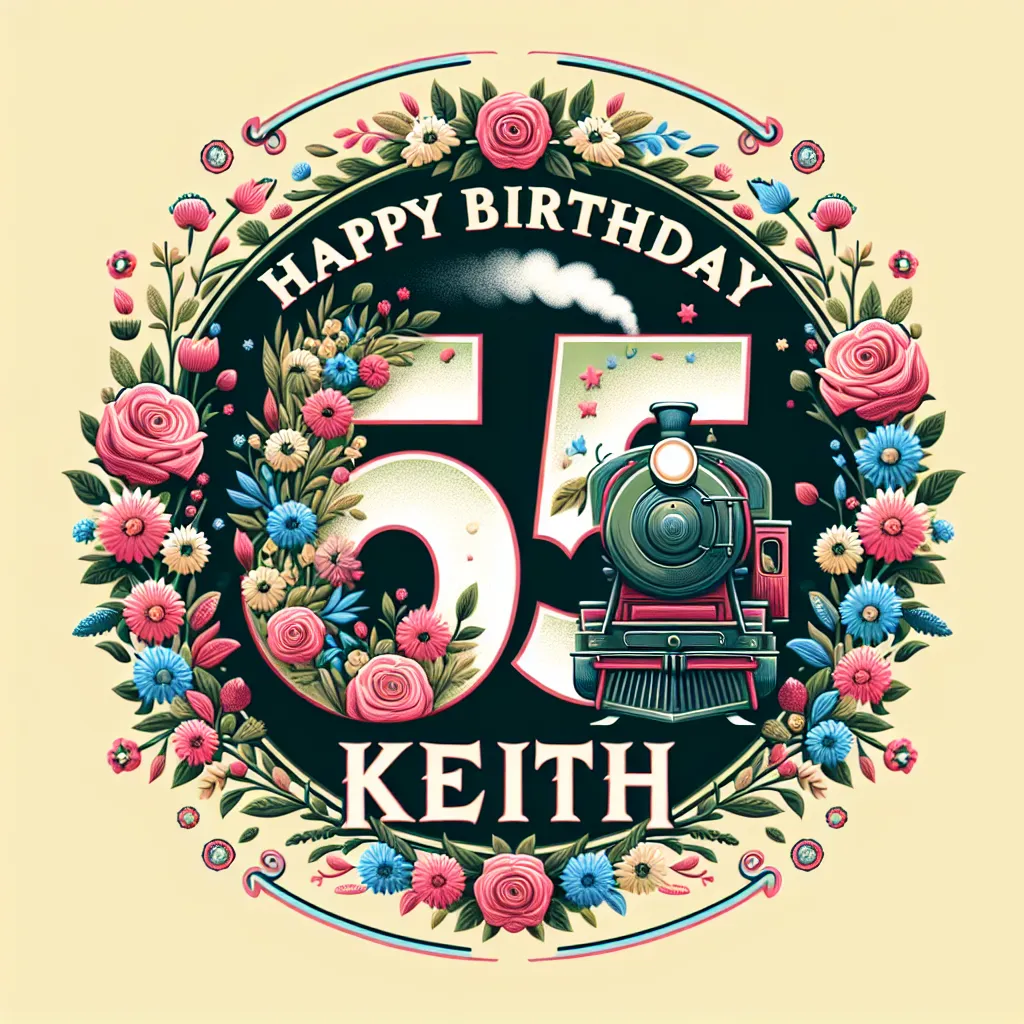 Happy 65th Birthday Keith with Train Nature Floral Style