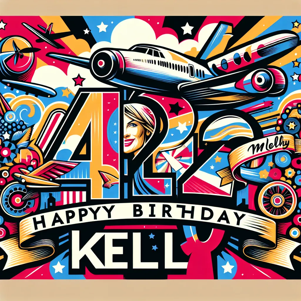 Happy 42nd Birthday Kelly with Airplanes Pop Art Style