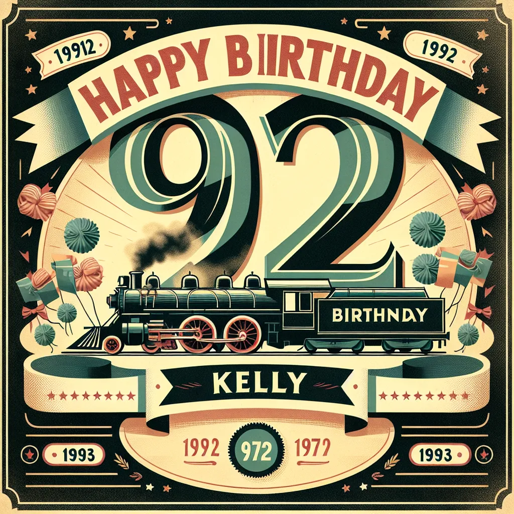 Happy 92nd Birthday Kelly with Train Vintage Nostalgic Style