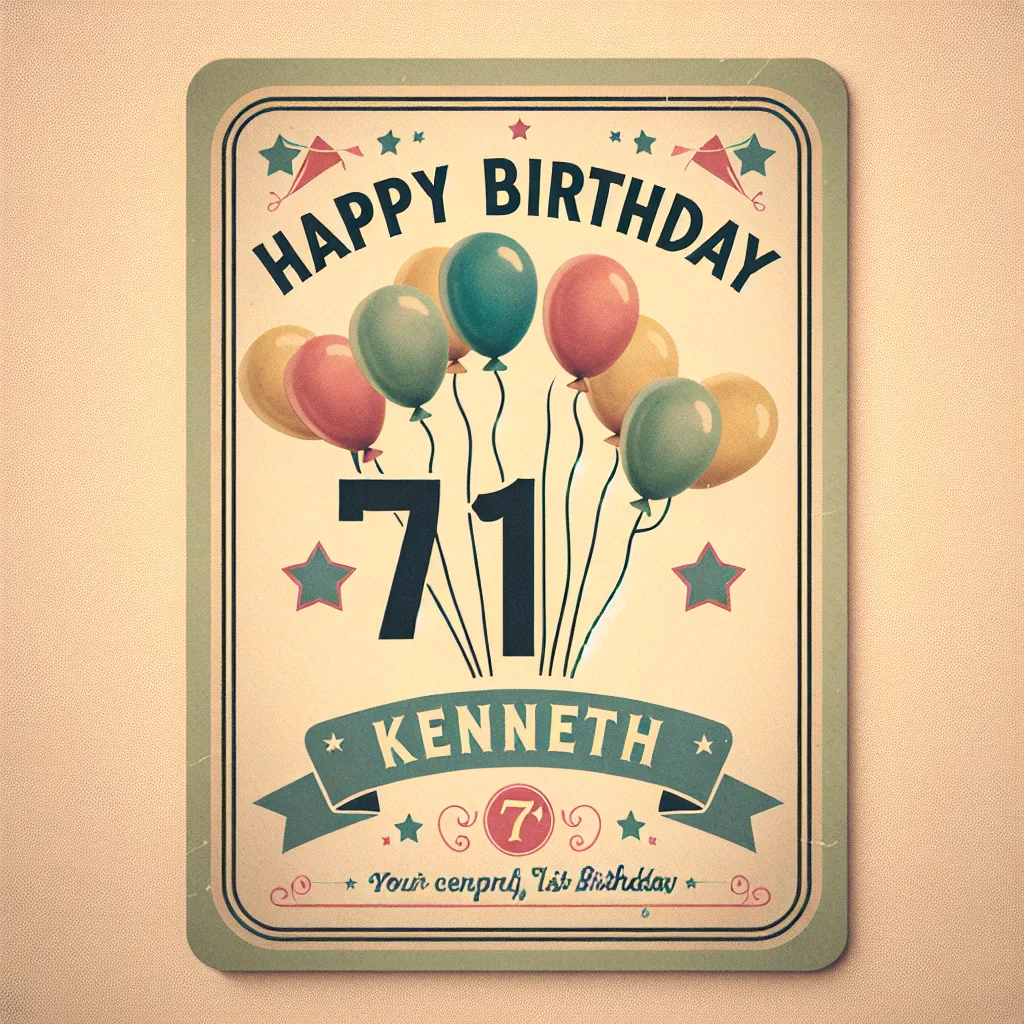 Happy 71st Birthday Kenneth with Balloon Vintage Nostalgic Style