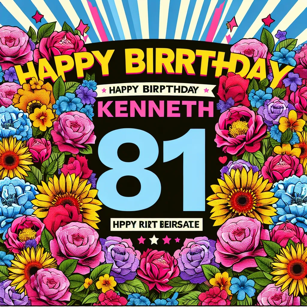 Happy 81st Birthday Kenneth with Flowers Pop Art Style