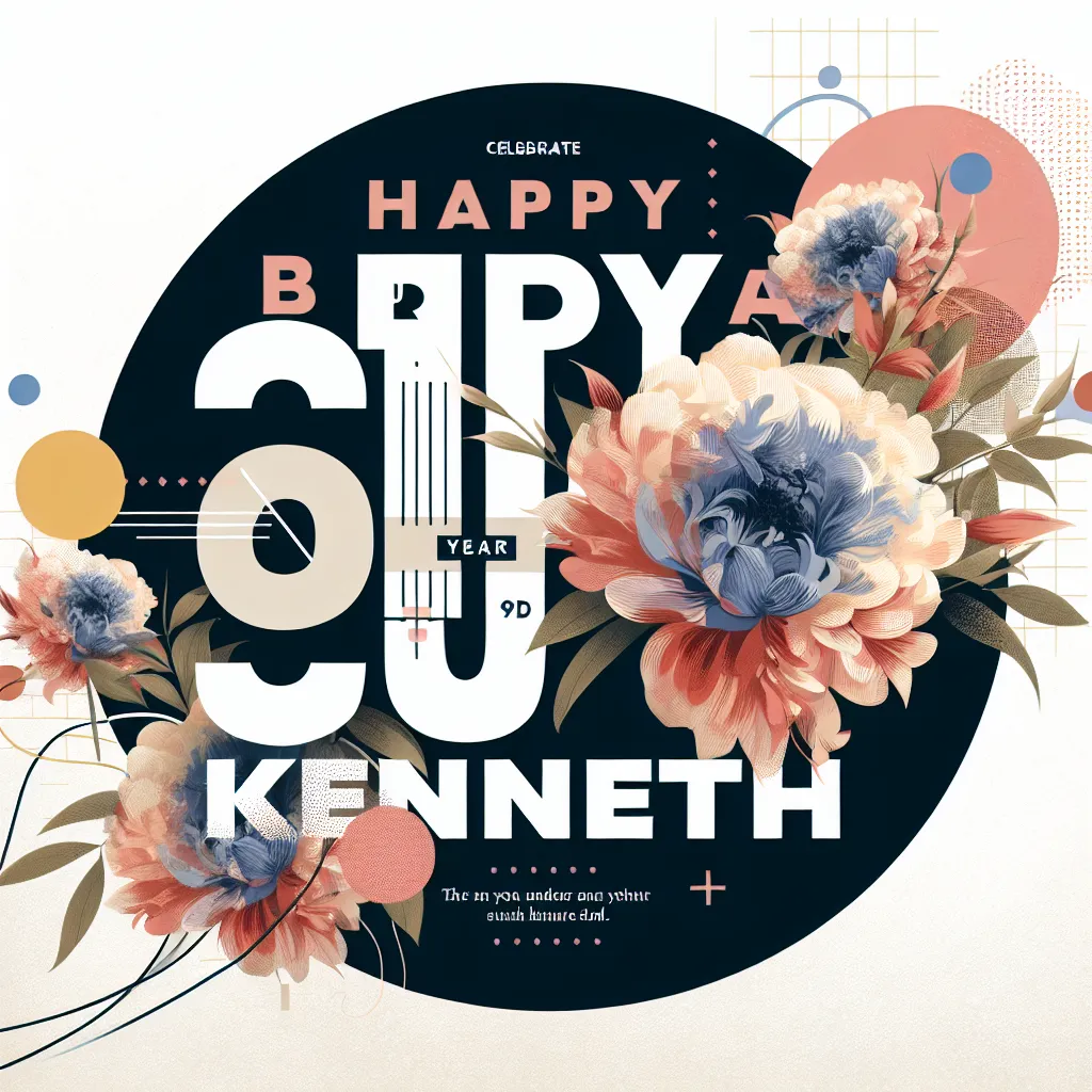 Happy 96th Birthday Kenneth with Flowers Abstract Art Style