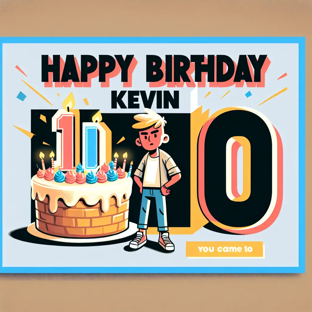 Happy 10th Birthday Kevin with Cake Illustration Cartoon Style