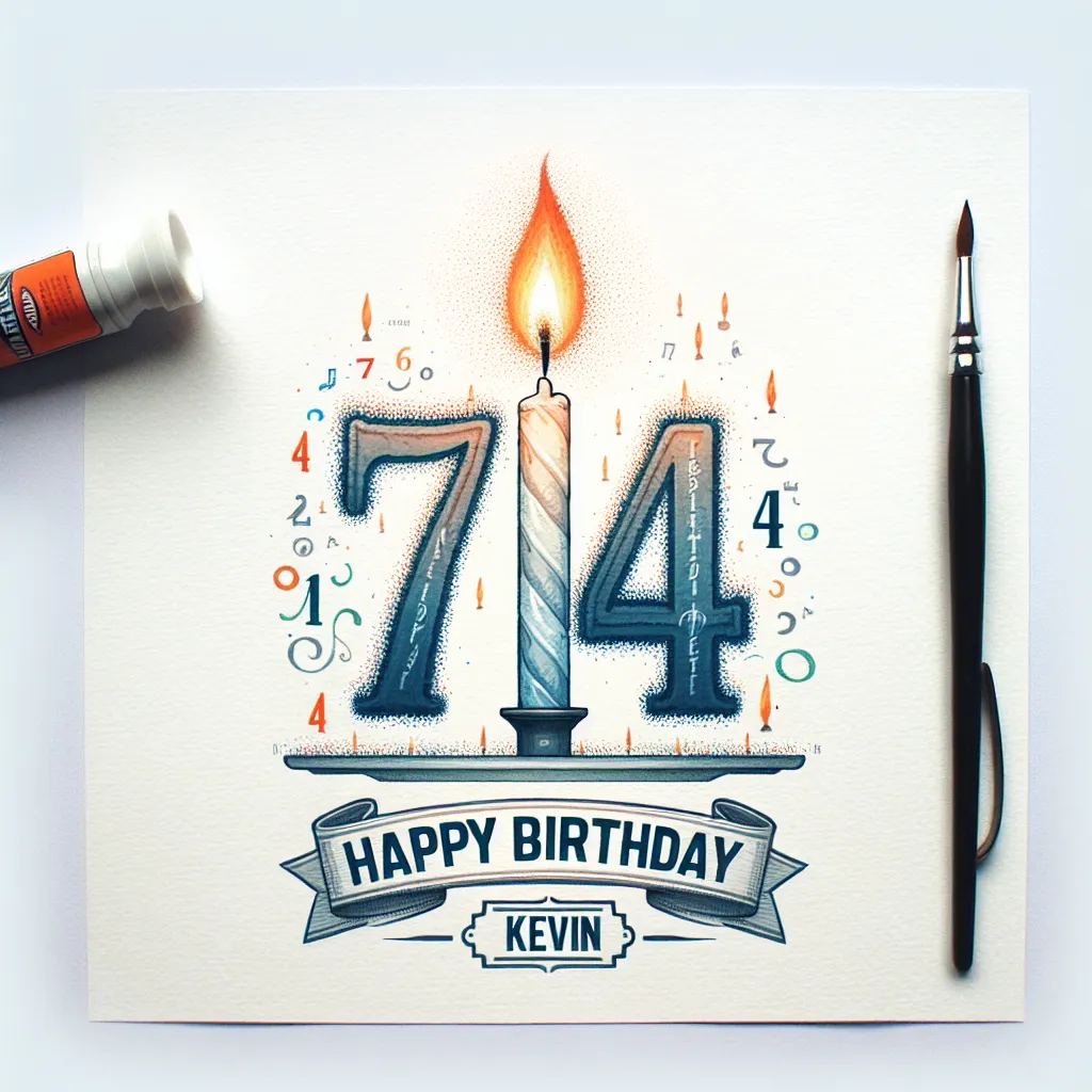 Happy 74th Birthday Kevin with Candle Watercolor Style