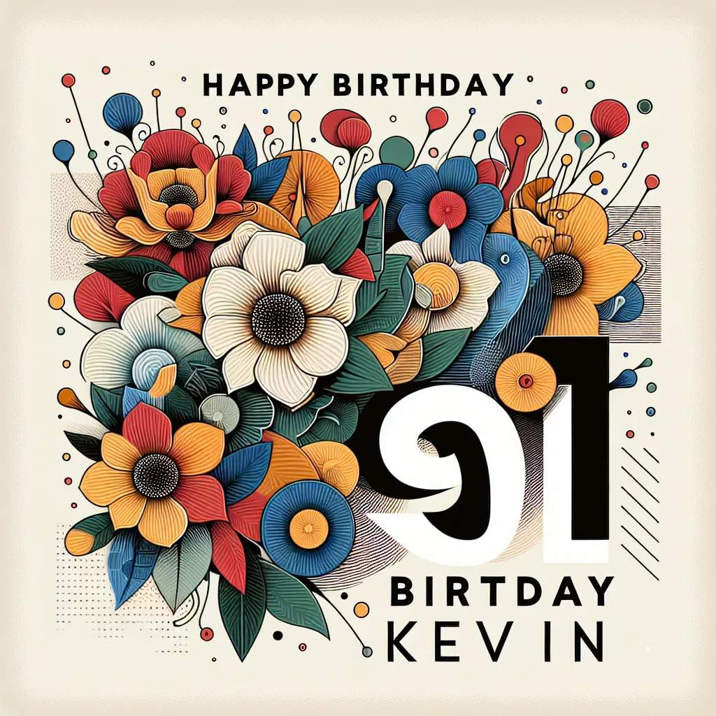 Happy 91st Birthday Kevin with Flowers Abstract Art Style