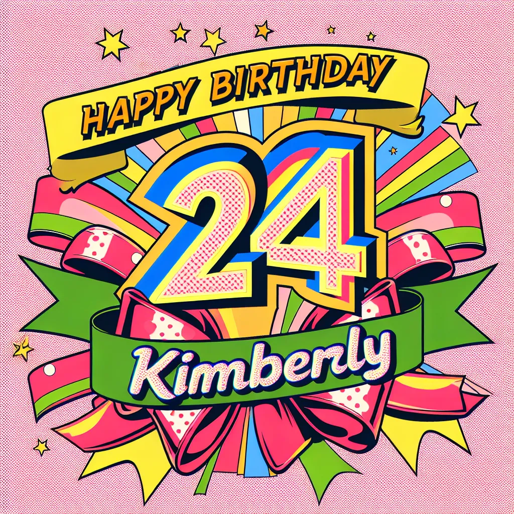 Happy 24th Birthday Kimberly with Ribbon Pop Art Style