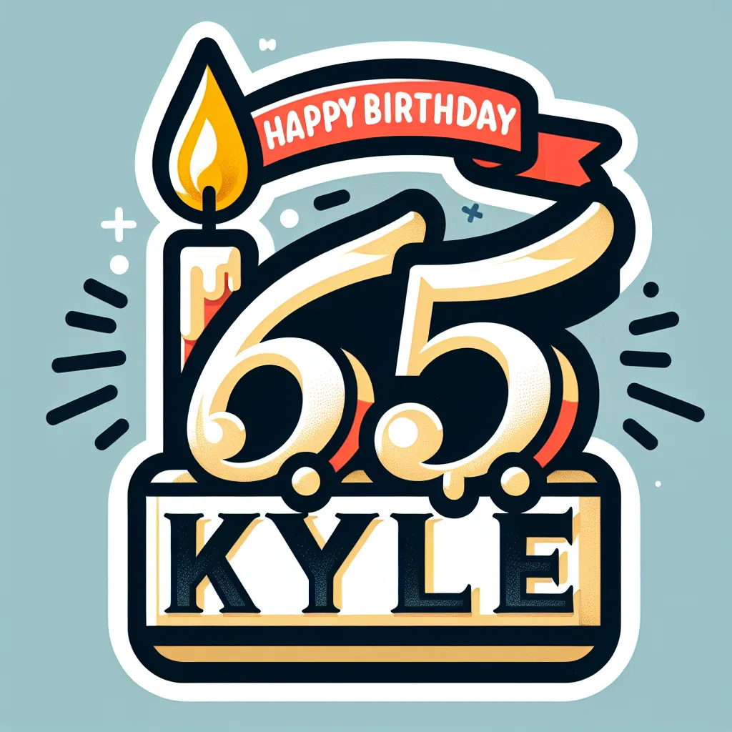 Happy 65th Birthday Kyle with Candle Illustration Cartoon Style