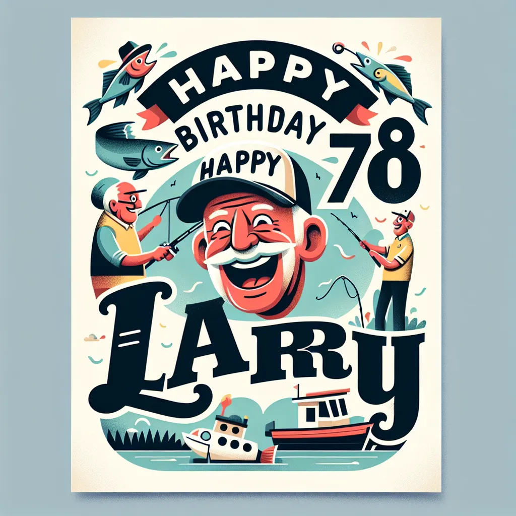 Happy 78th Birthday Larry with Fisherman Humorous Funny Style
