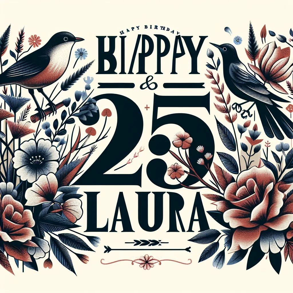 Happy 25th Birthday Laura with Birds Nature Floral Style