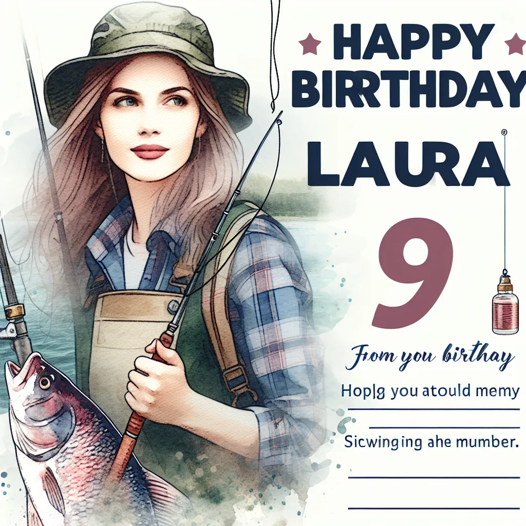 Happy 9th Birthday Laura with Fisherman Watercolor Style