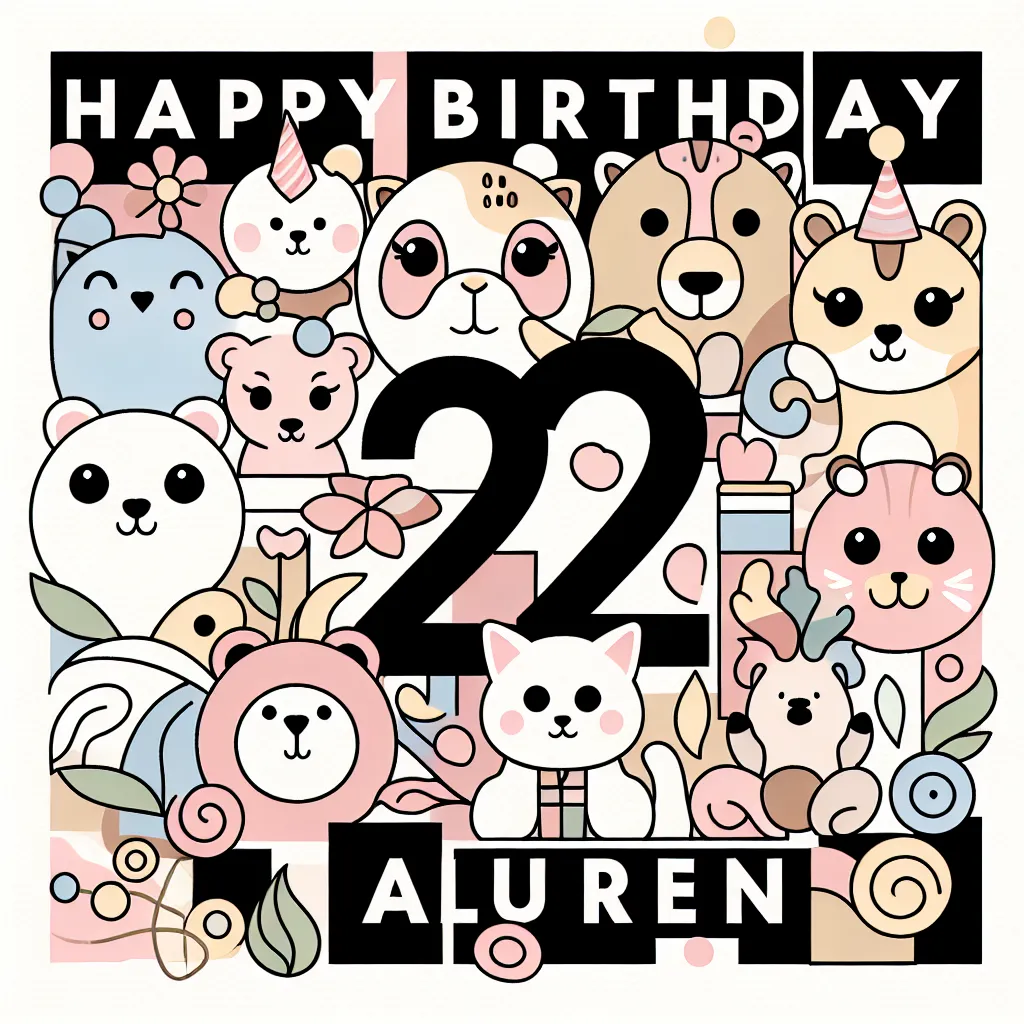 Happy 22nd Birthday Lauren with Cute Animals Abstract Art Style