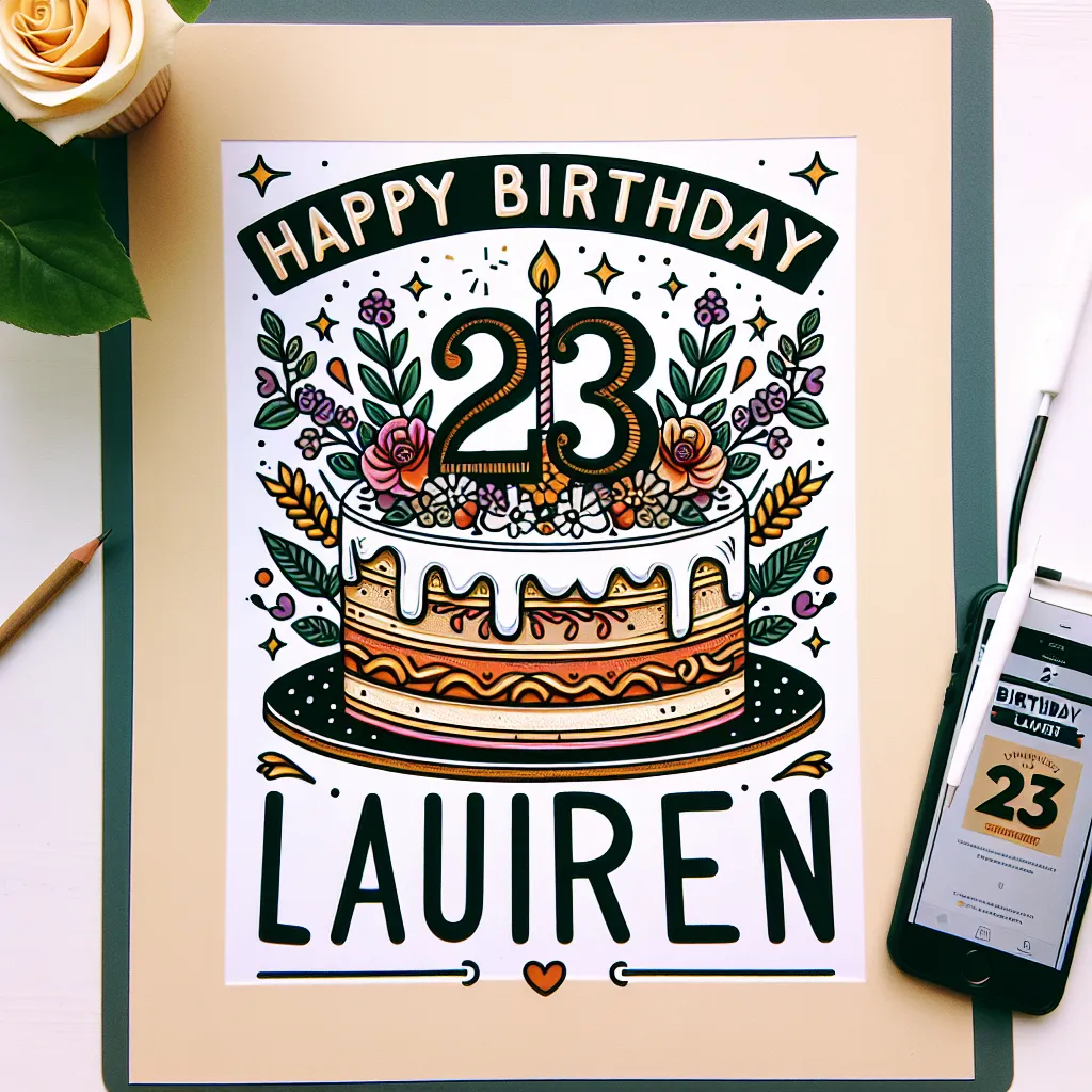 Happy 23rd Birthday Lauren with Cake Handcrafted DIY Style